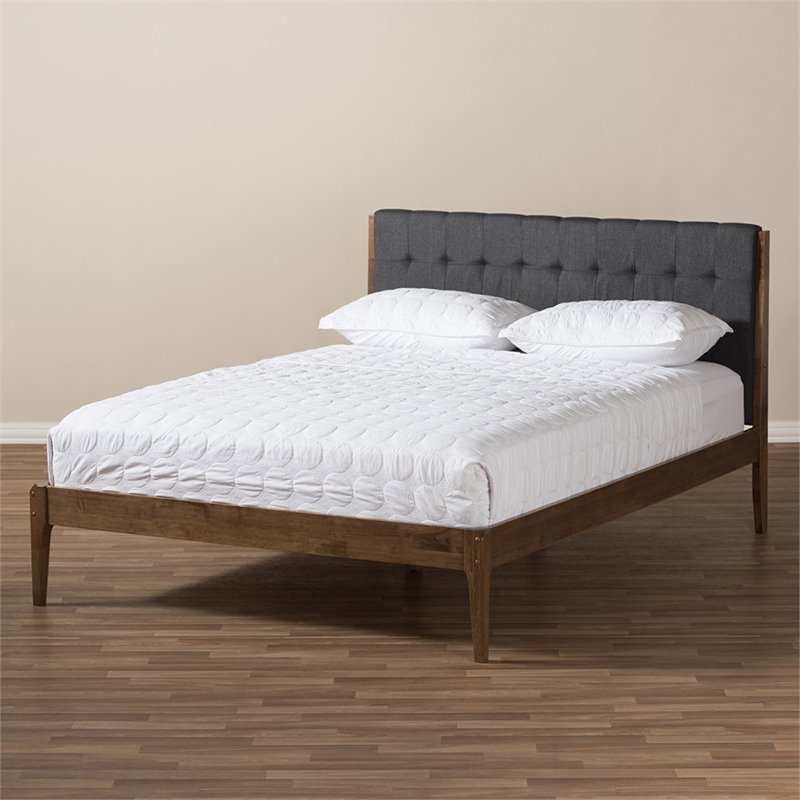 Baxton Studio Clifford Queen Platform Bed in Gray and Walnut Brown