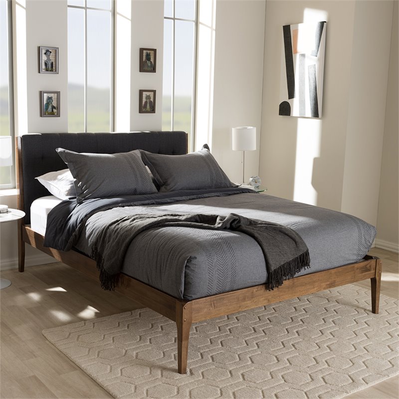Baxton Studio Clifford King Platform Bed in Gray and Walnut Brown
