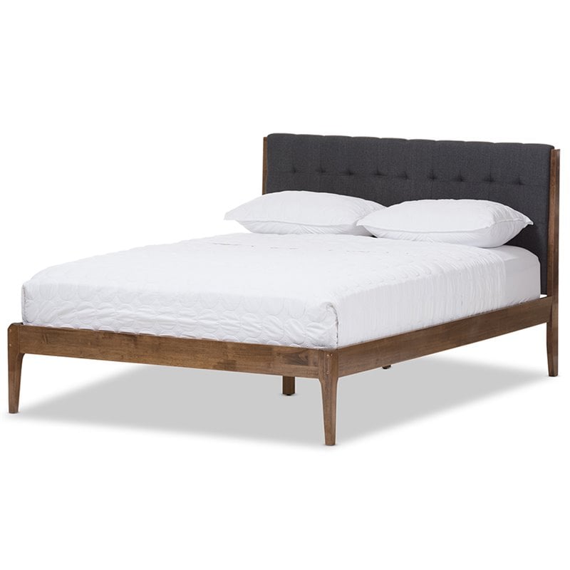 Baxton Studio Clifford King Platform Bed in Gray and Walnut Brown