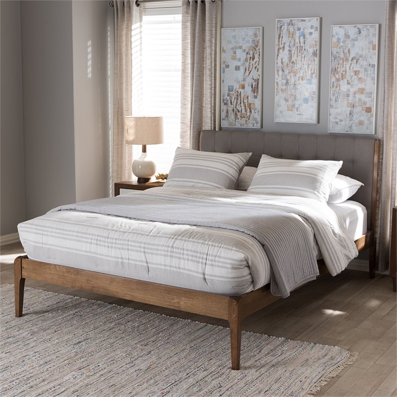Baxton Studio Clifford Queen Platform Bed in Light Gray and Brown
