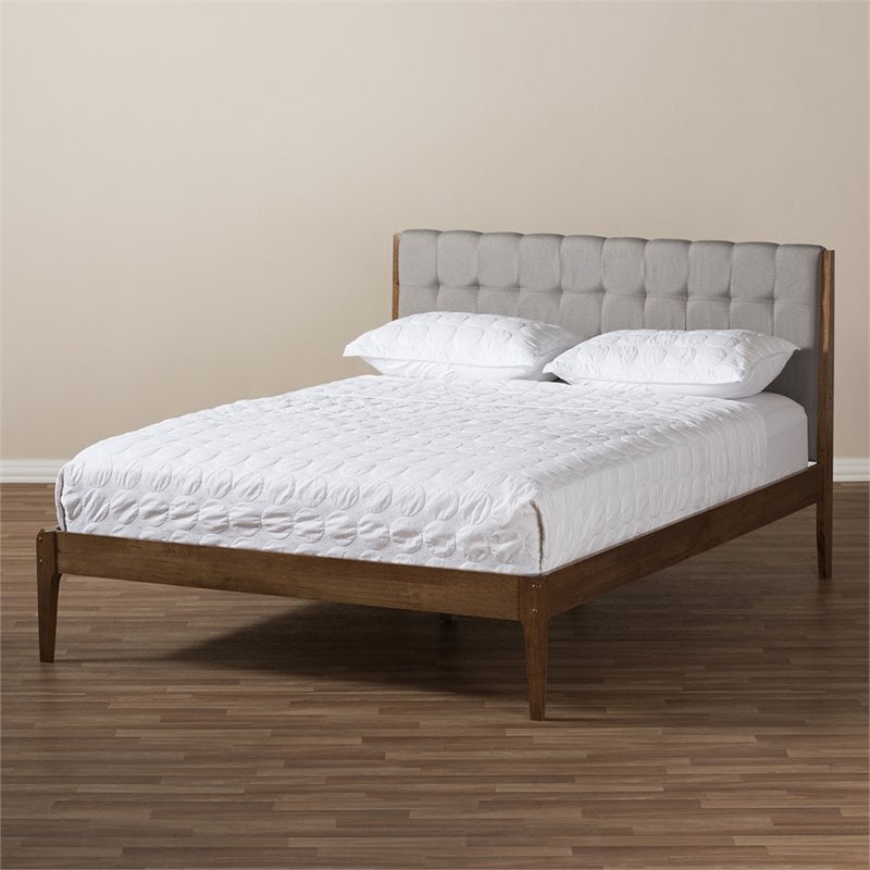 Baxton Studio Clifford Queen Platform Bed in Light Gray and Brown
