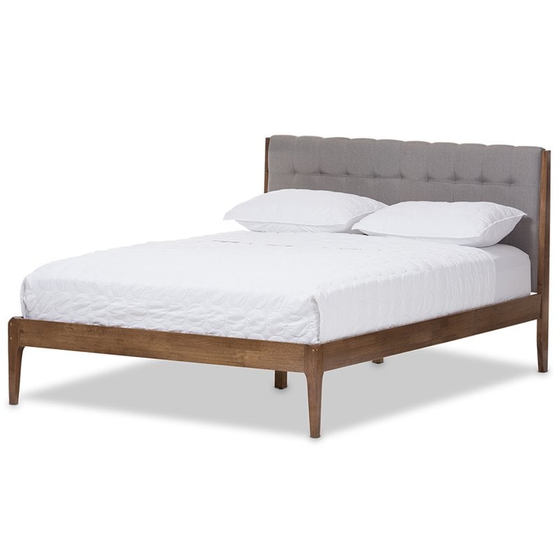 Baxton Studio Clifford Queen Platform Bed in Light Gray and Brown