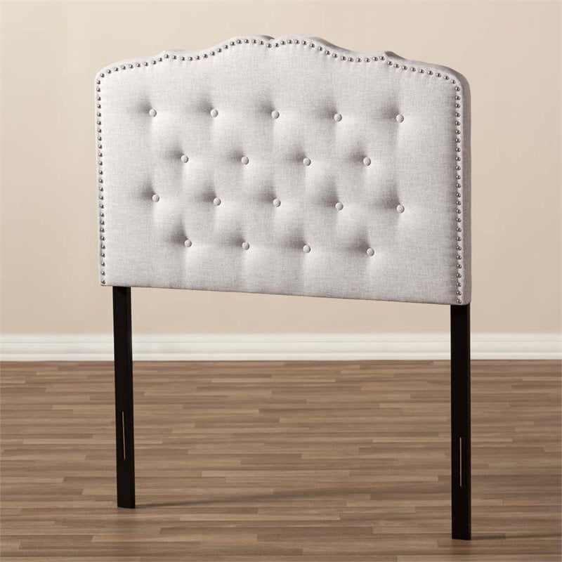 Baxton Studio Lucy Fabric Tufted Twin Headboard in Grayish Beige