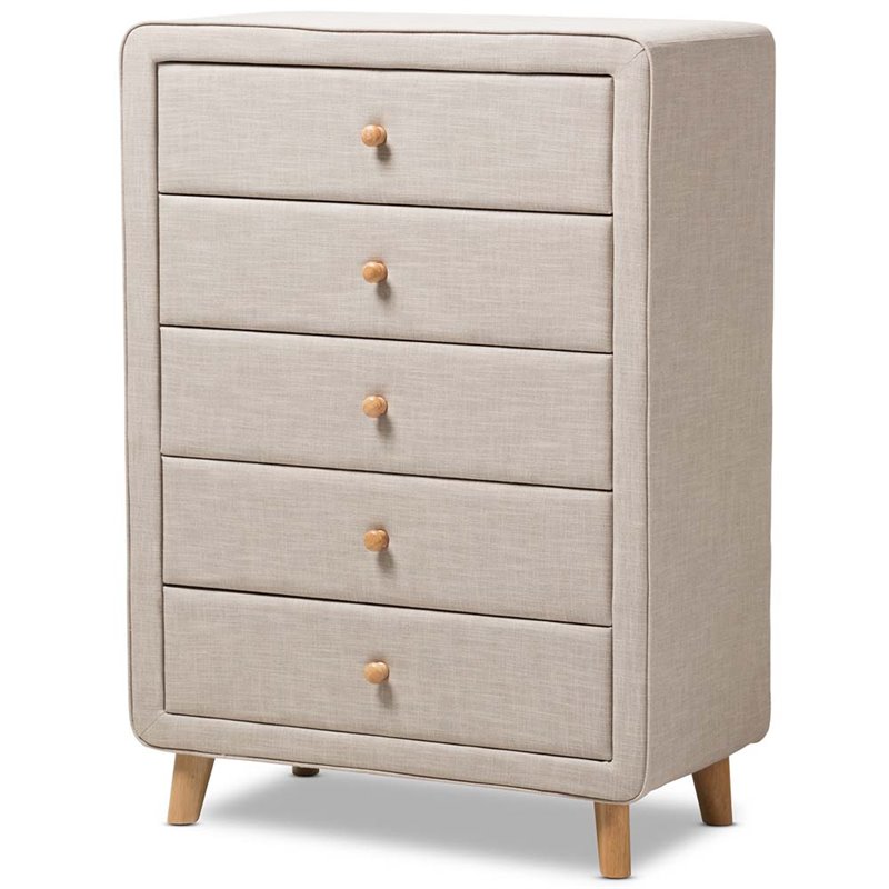 Baxton Studio Jonesy 5 Drawer Linen Upholstered Chest in Beige
