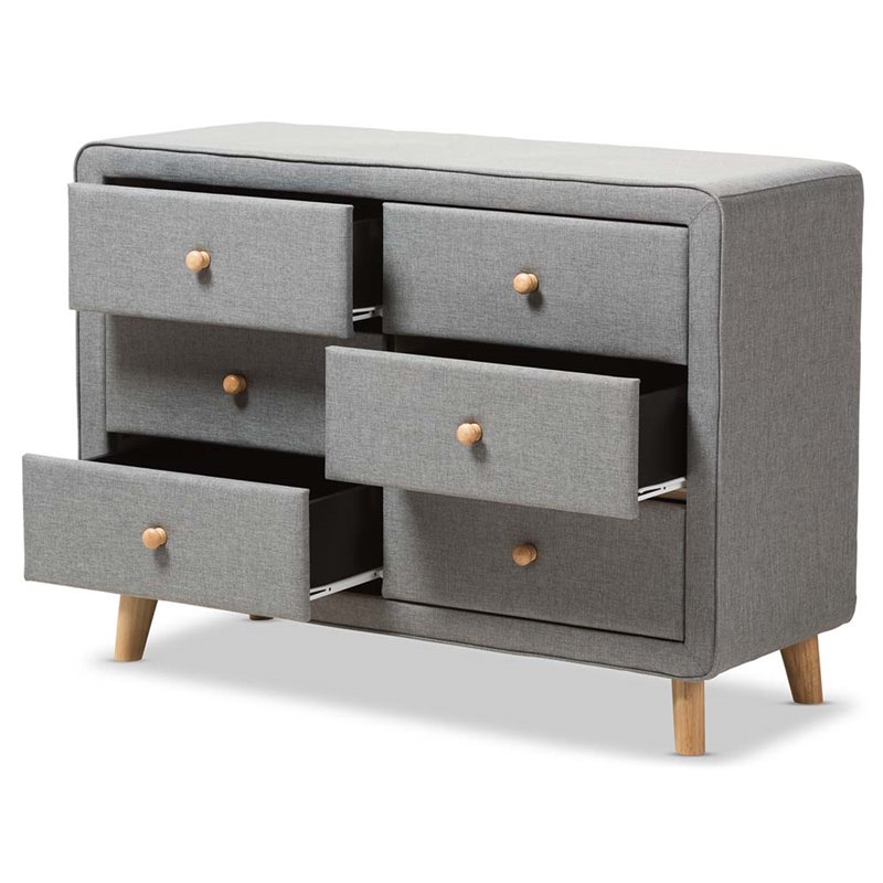 Baxton Studio Jonesy 6 Drawer Fabric Upholstered Dresser In Gray