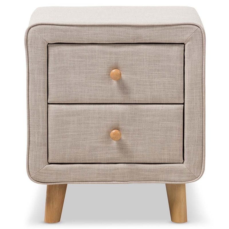 Baxton Studio Jonesy 2 Drawer Linen Upholstered Nightstand in Beige
