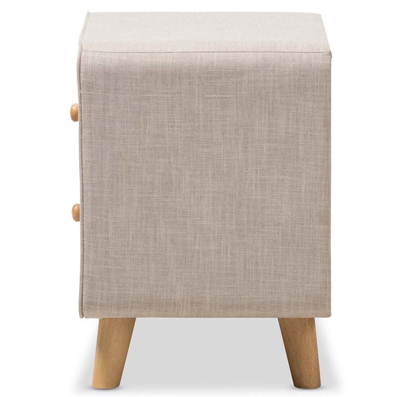 Baxton Studio Jonesy 2 Drawer Linen Upholstered Nightstand in Beige