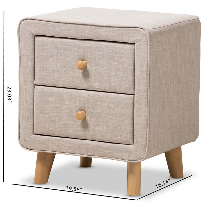 Baxton Studio Jonesy 2 Drawer Linen Upholstered Nightstand in Beige