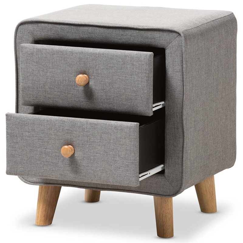 Baxton Studio Jonesy 2 Drawer Fabric Upholstered Nightstand in Gray