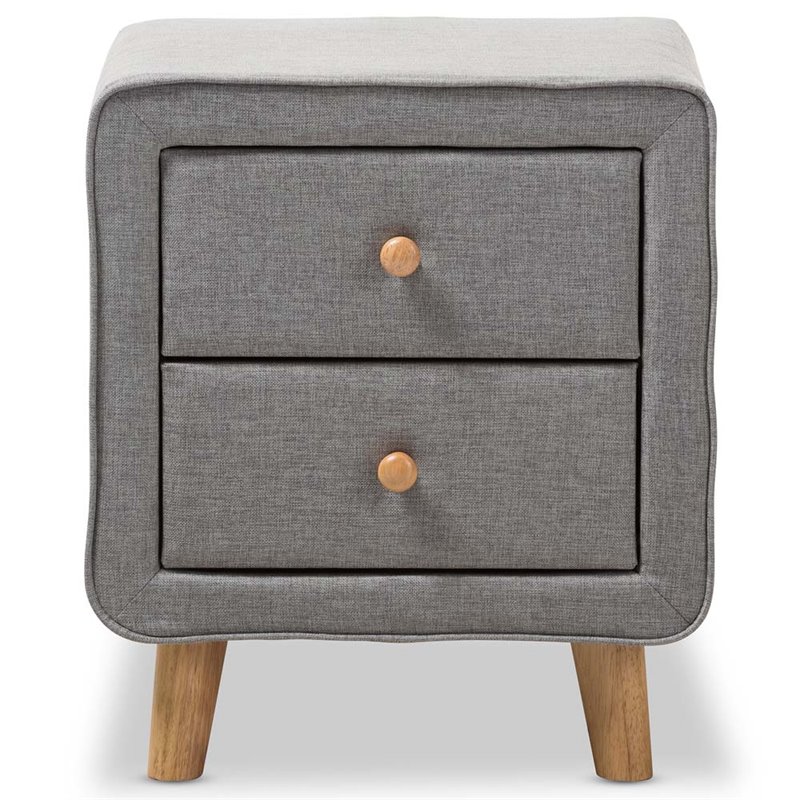 Baxton Studio Jonesy 2 Drawer Fabric Upholstered Nightstand in Gray