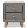Baxton Studio Jonesy 2 Drawer Fabric Upholstered Nightstand in Gray