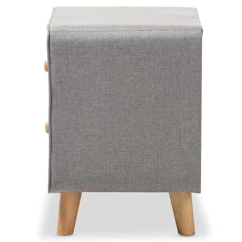 Baxton Studio Jonesy 2 Drawer Fabric Upholstered Nightstand in Gray