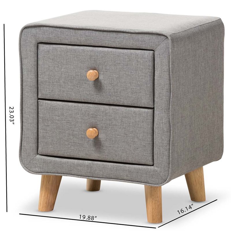 Baxton Studio Jonesy 2 Drawer Fabric Upholstered Nightstand in Gray