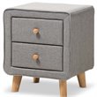 Baxton Studio Jonesy 2 Drawer Fabric Upholstered Nightstand in Gray