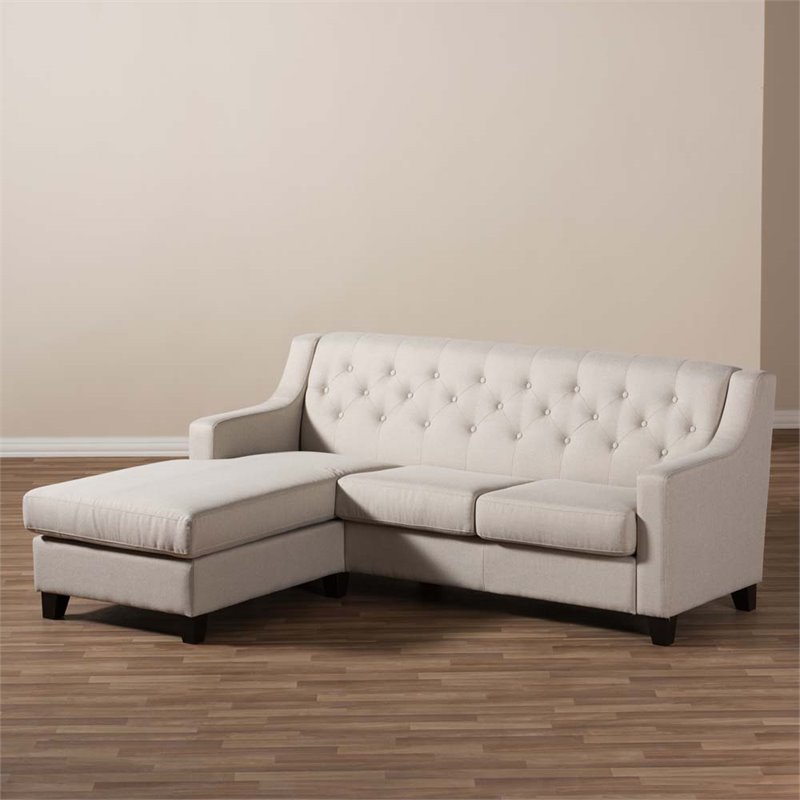 Baxton Studio Arcadia Fabric Upholstered Sectional Sofa in Beige