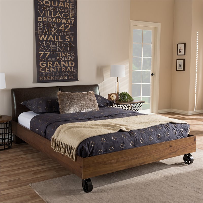 Baxton Studio Brooke Faux Leather Queen, Queen Bed On Casters