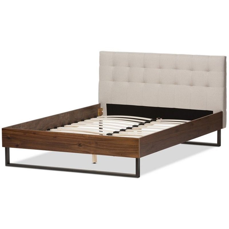 Baxton Studio Mitchell Tufted Queen Platform Bed in Beige and Brown