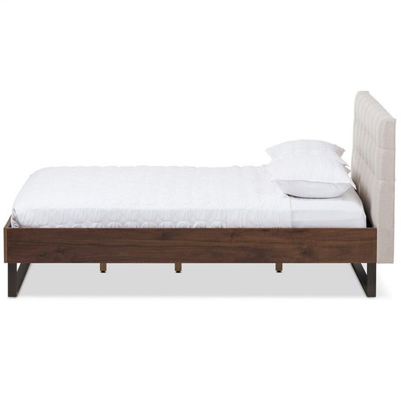 Baxton Studio Mitchell Tufted King Platform Bed in Beige and Brown