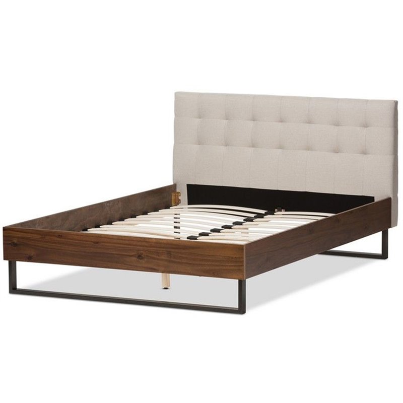 Baxton Studio Mitchell Tufted King Platform Bed in Beige and Brown