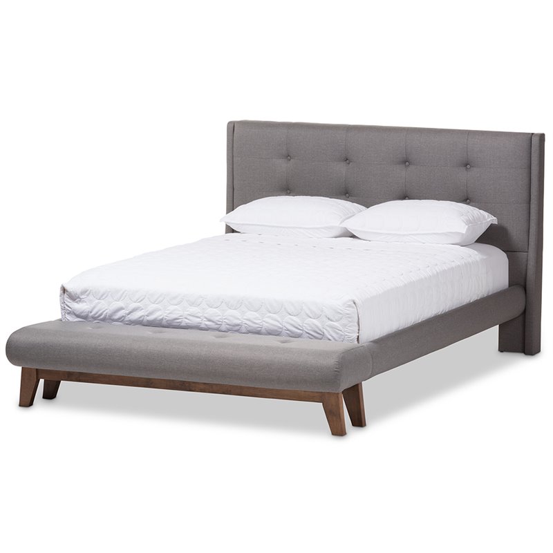 Baxton Studio Reena Tufted Queen Platform Bed with Bench in Gray