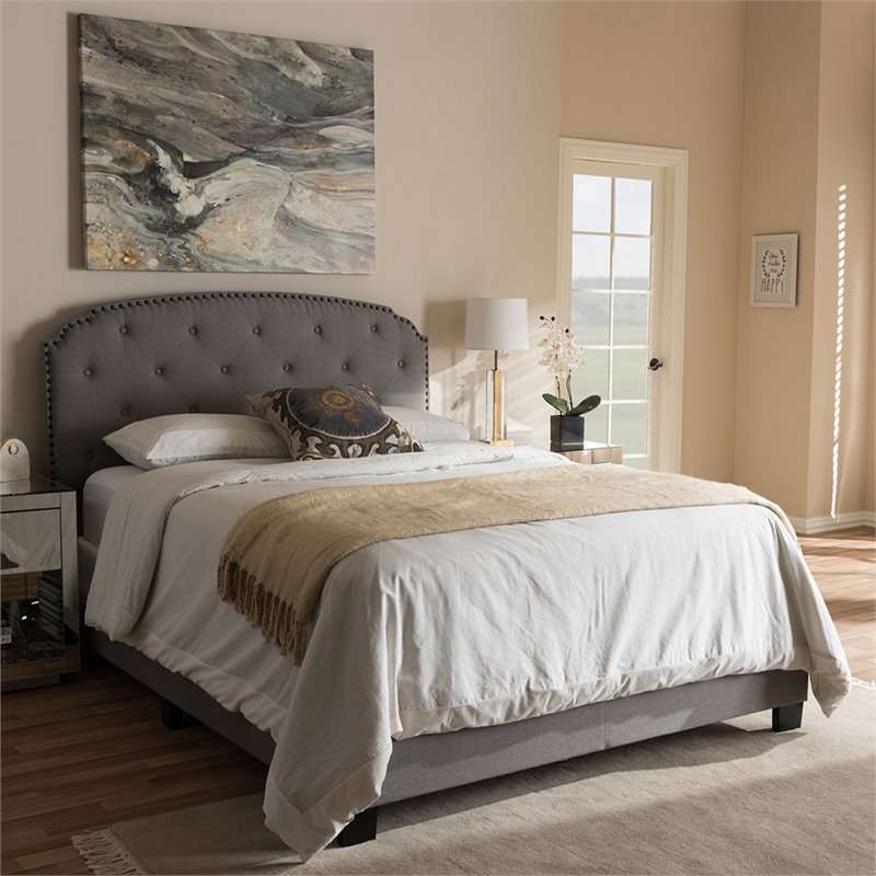 Baxton Studio Lexi Tufted Queen Low Profile Bed in Light Gray