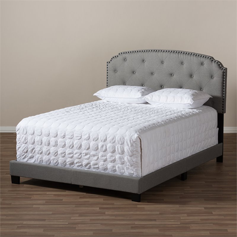 Baxton Studio Lexi Tufted Queen Low Profile Bed in Light Gray