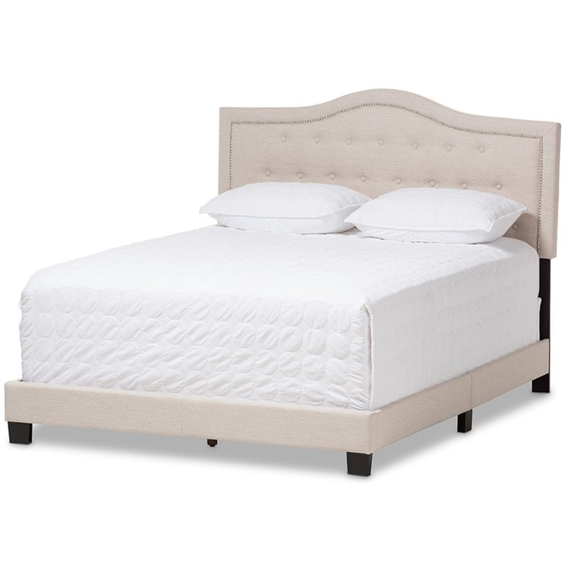 Baxton Studio Emerson Tufted Queen Low Profile Bed in Light Beige