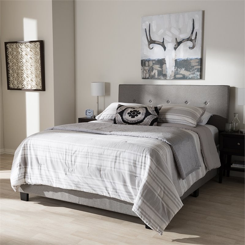 Baxton Studio Hampton Tufted Full Low Profile Bed in Light Gray