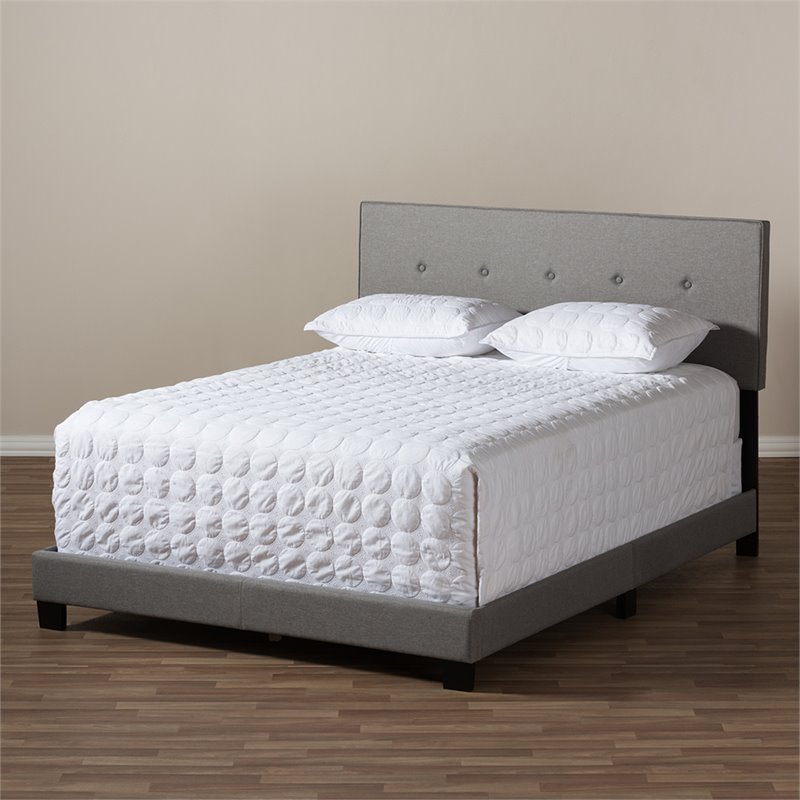 Baxton Studio Hampton Tufted Full Low Profile Bed in Light Gray