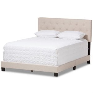 Baxton Studio Cassandra Tufted Queen Low Profile Bed in Light Beige
