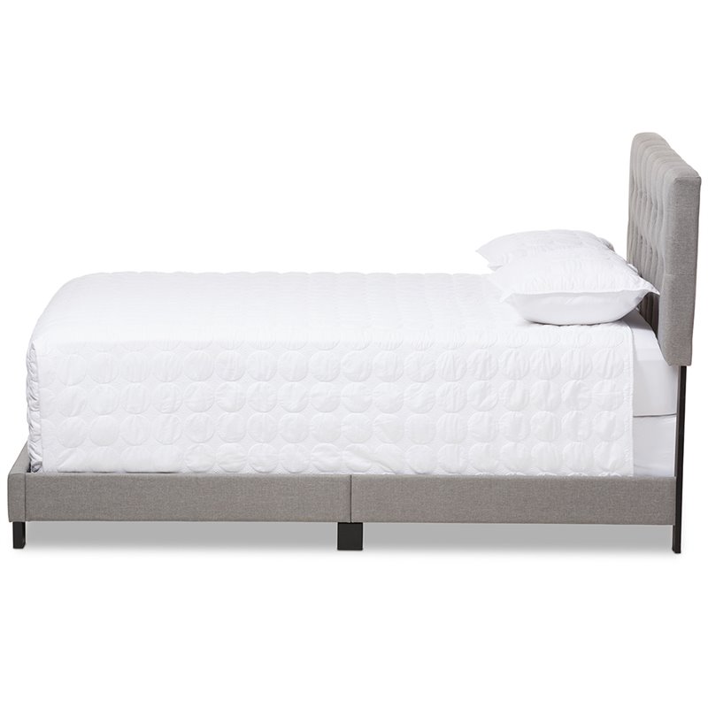 Baxton Studio Cassandra Tufted Queen Low Profile Bed in Light Gray