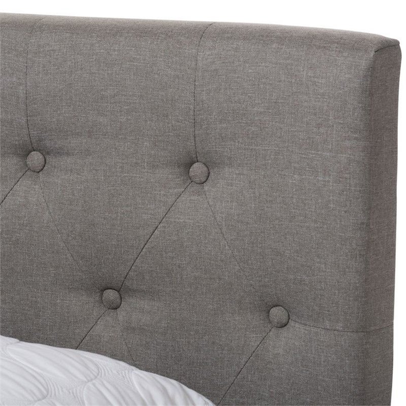 Baxton Studio Cassandra Tufted Queen Low Profile Bed in Light Gray