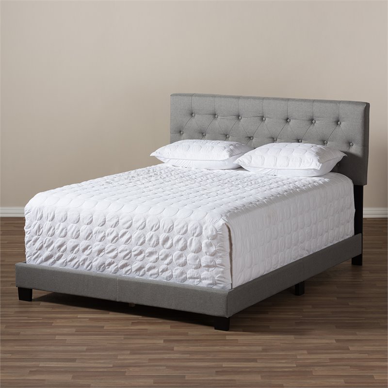 Baxton Studio Cassandra Tufted Queen Low Profile Bed in Light Gray