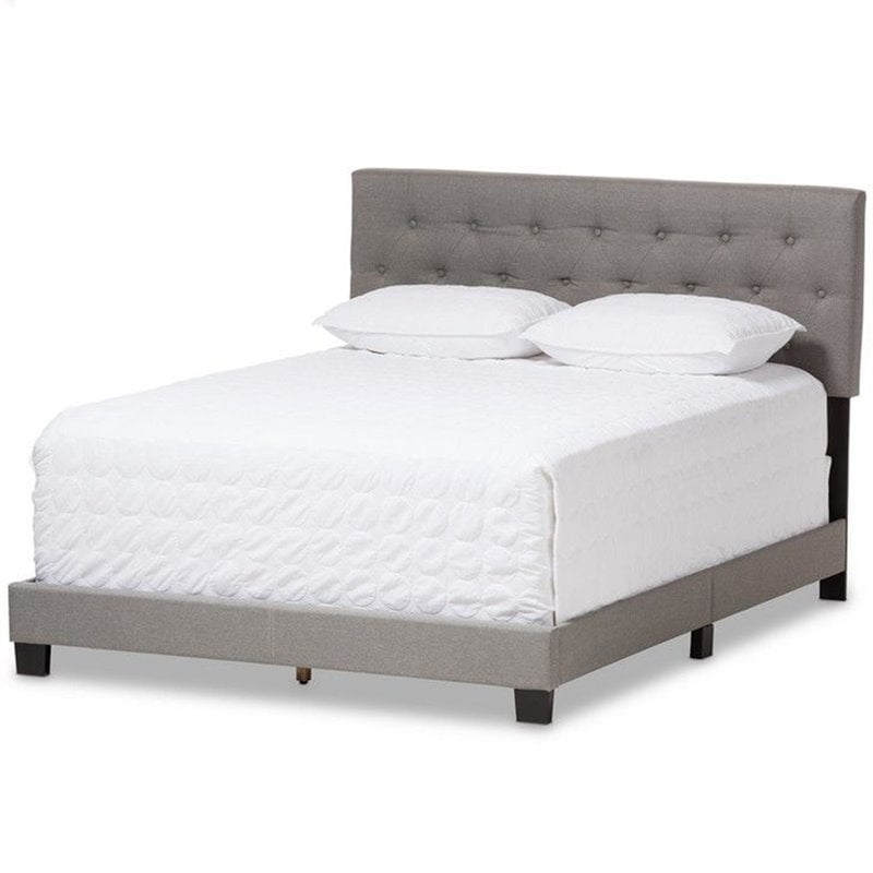 Baxton Studio Cassandra Tufted Queen Low Profile Bed in Light Gray