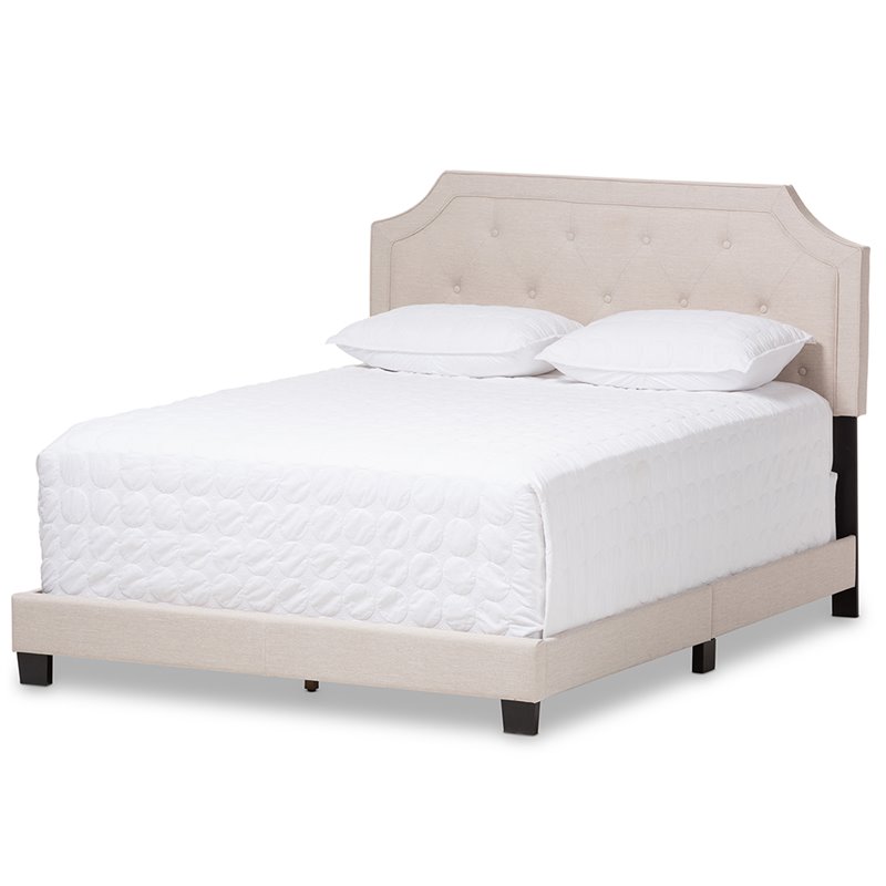 Baxton Studio Willis Tufted Queen Low Profile Bed in Light Beige