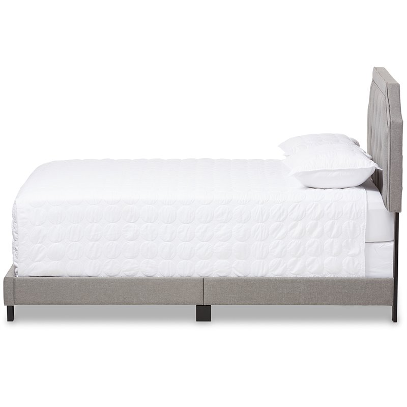 Baxton Studio Willis Tufted Queen Low Profile Bed in Light Gray