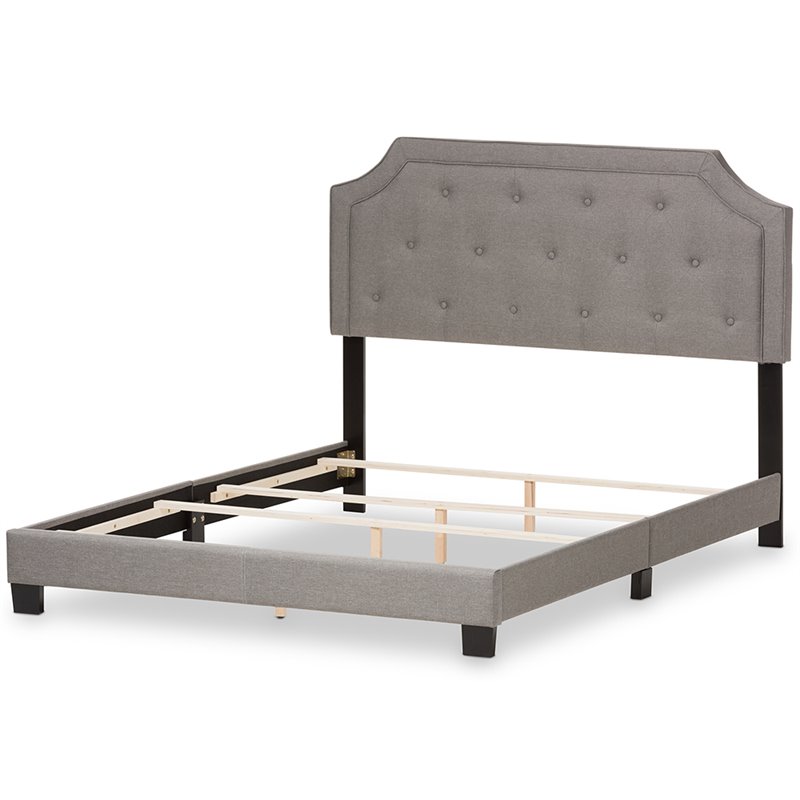 Baxton Studio Willis Tufted Queen Low Profile Bed in Light Gray