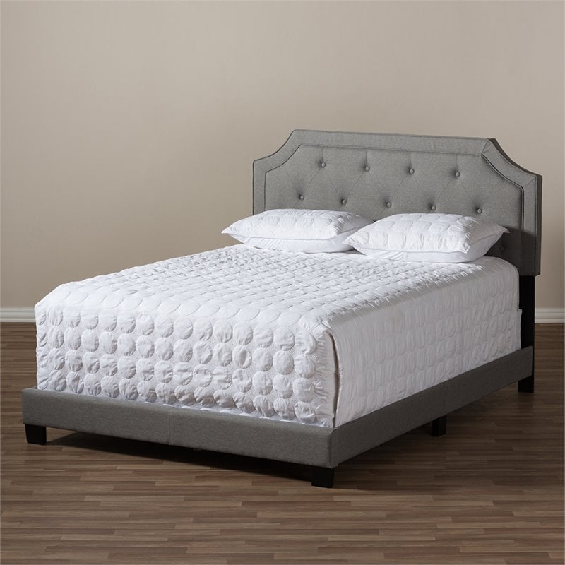 Baxton Studio Willis Tufted King Low Profile Bed in Light Gray