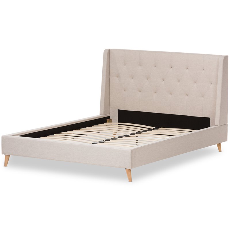 Baxton Studio Adelaide Tufted King Platform Bed in Light Beige