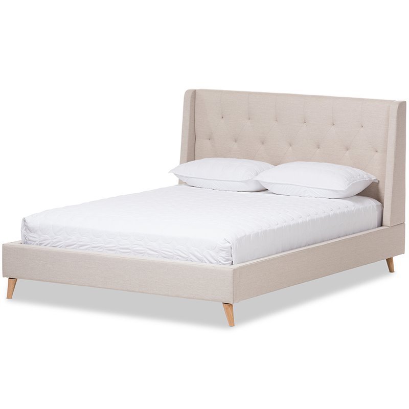 Baxton Studio Adelaide Tufted King Platform Bed in Light Beige