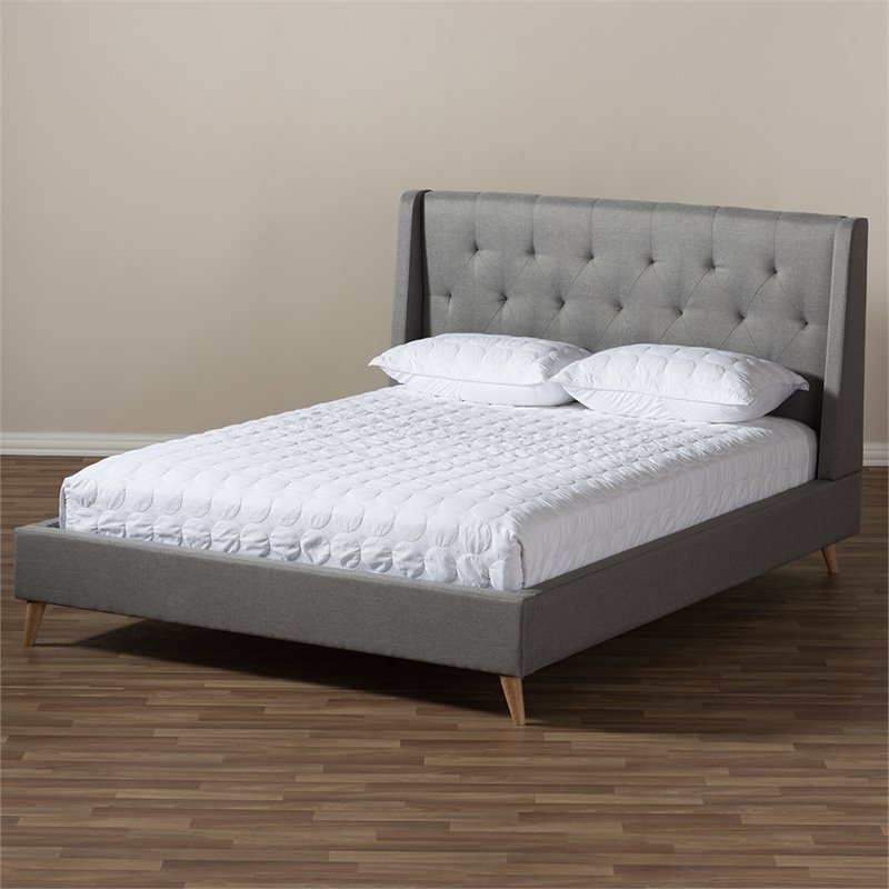 Baxton Studio Adelaide Tufted Queen Platform Bed in Light Gray