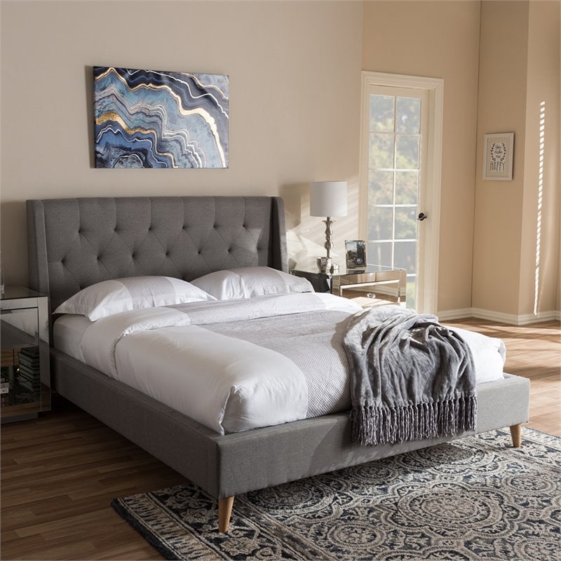 Baxton Studio Adelaide Tufted King Platform Bed in Light Gray