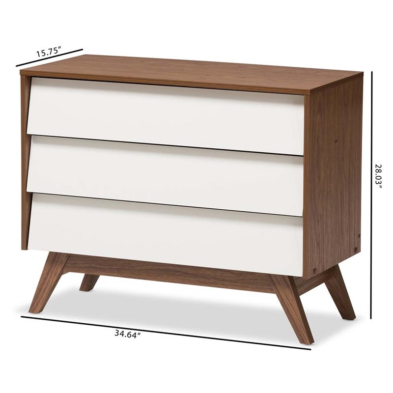 Baxton Studio Hildon 3 Drawer Chest in White and Walnut Brown