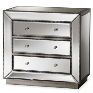 baxton studio edeline mirrored 3 drawer chest in silver