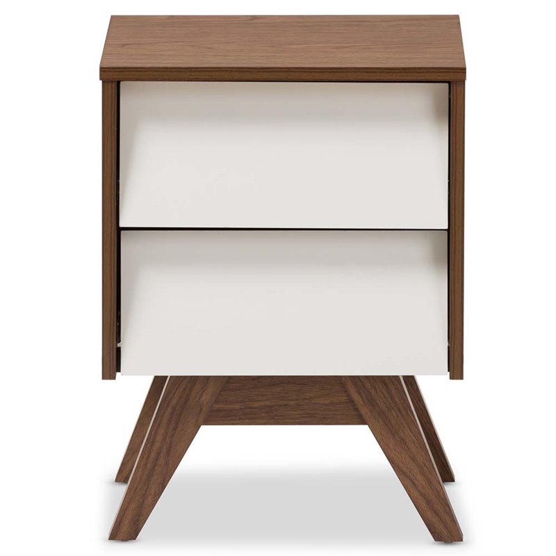 Baxton Studio Hildon 2 Drawer Nightstand in White and Walnut Brown