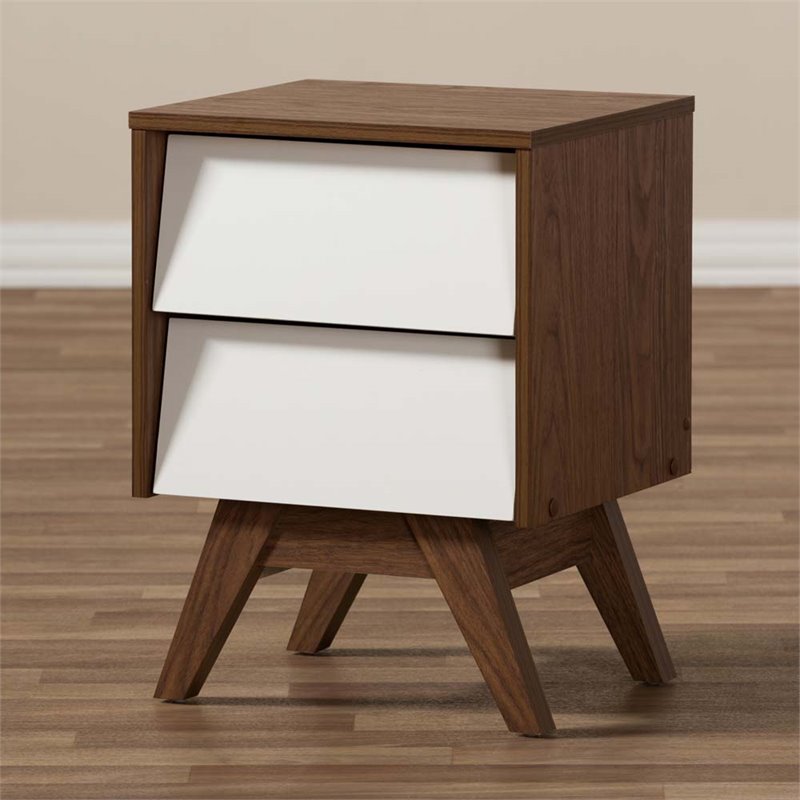 Baxton Studio Hildon 2 Drawer Nightstand in White and Walnut Brown