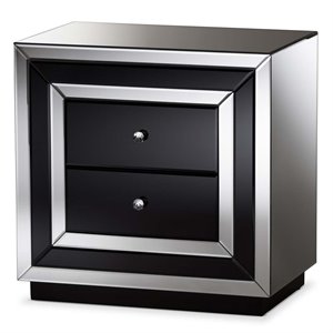 baxton studio cecilia mirrored 2 drawer nightstand in black and silver