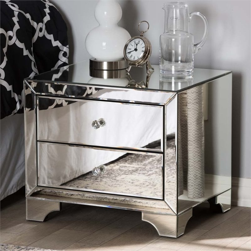 Baxton Studio Farrah Hollywood Regency Glamour Style Mirrored 2-Drawer End Table