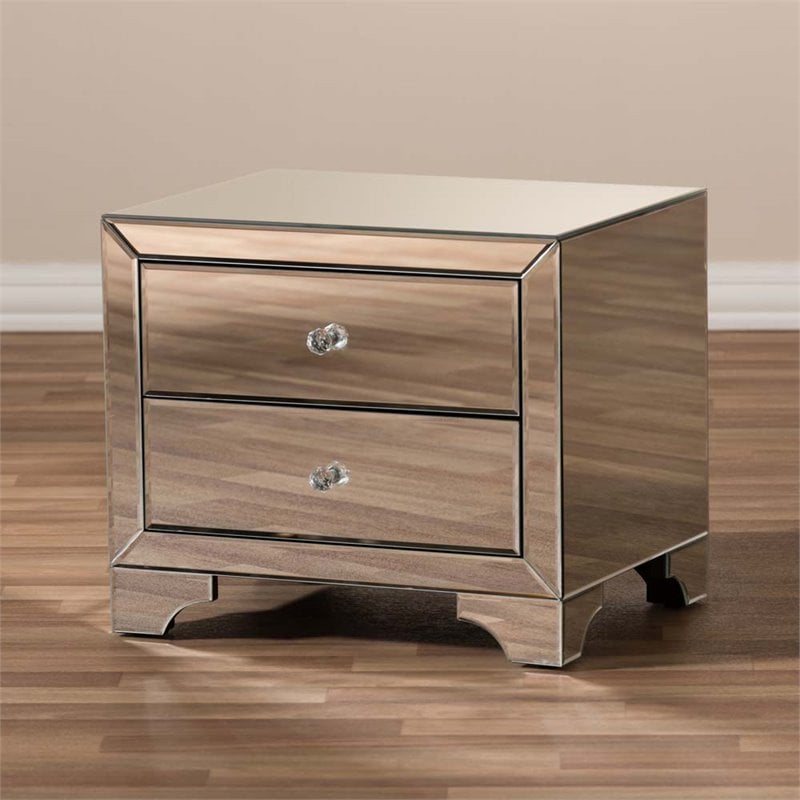 Baxton Studio Farrah Hollywood Regency Glamour Style Mirrored 2-Drawer End Table