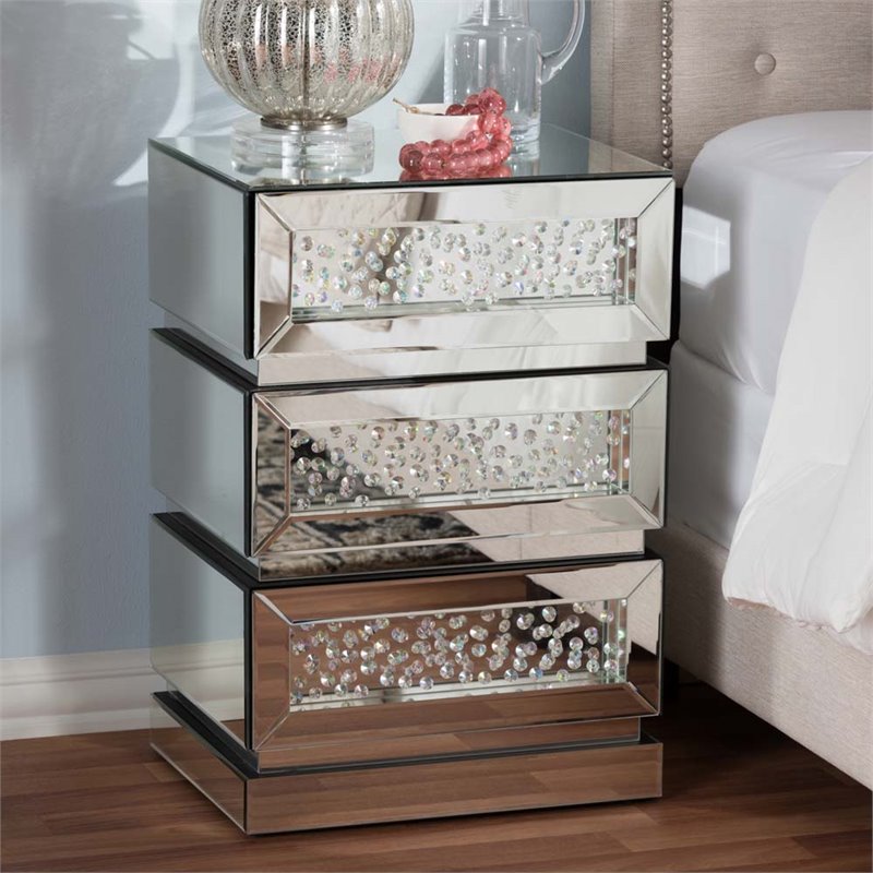 Baxton Studio Sabrina Regency Glamour Style Mirrored 3-Drawer End Table